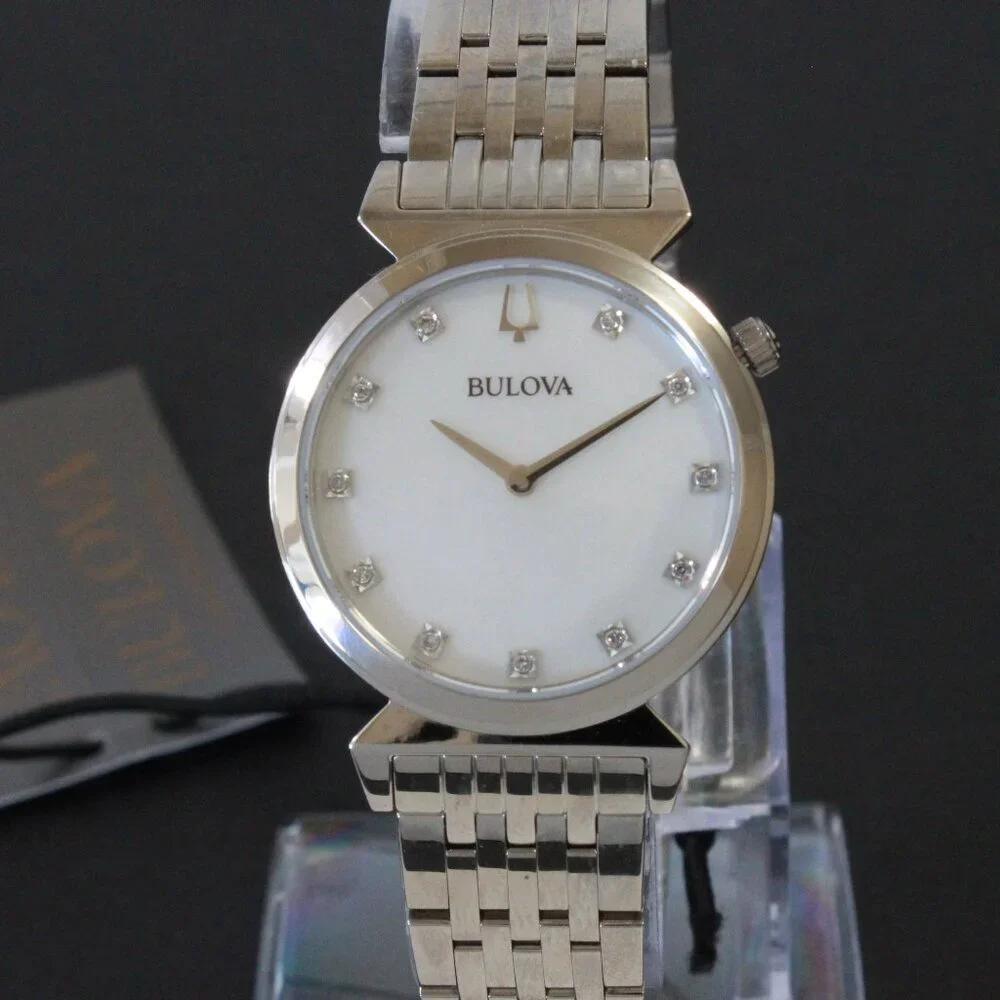 Bulova Ladies Regatta Quartz Watch MOP Dial 11 Diamond Indicese Classic 2 Hander